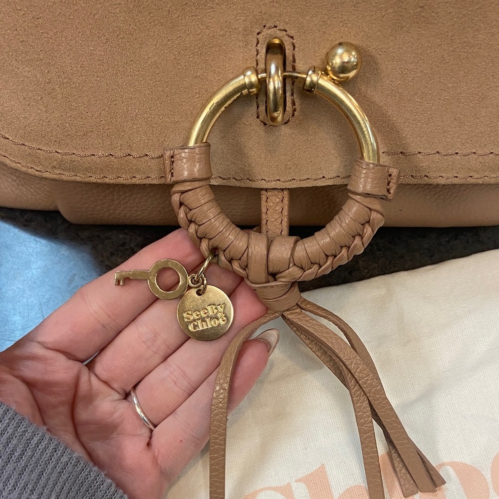 See By Chloé Tan Suede & Leather Shoulder Bag with Braided Ring - Picture 9 of 9